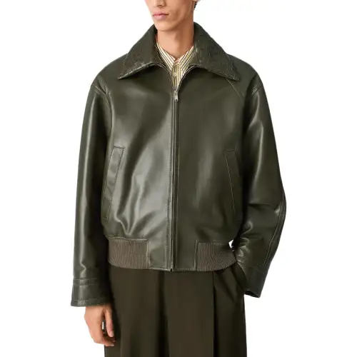 Bottega Veneta SS25 Leather Jacket Men's Dark Green