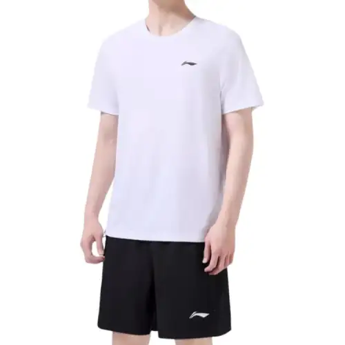 Li Ning Casual Sportswear Men's Set White Short Sleeved T Shirt+Black Shorts Crew Neck Thin