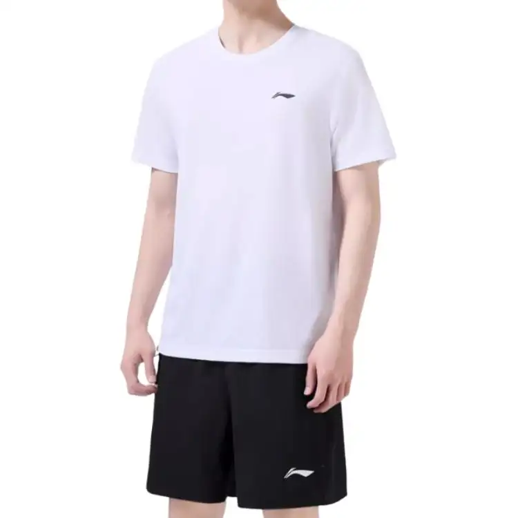 Li Ning Casual Sportswear Men's Set White Short Sleeved T Shirt+Black Shorts Crew Neck Thin