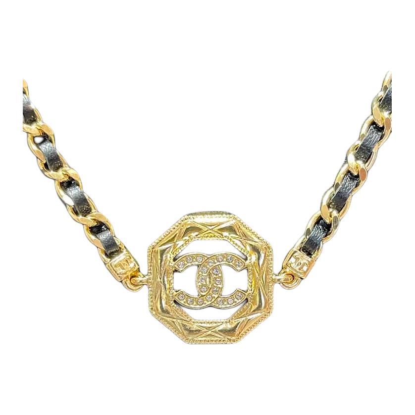 CHANEL 24A Metal, Calfskin, Crystal Necklaces Women's Gold