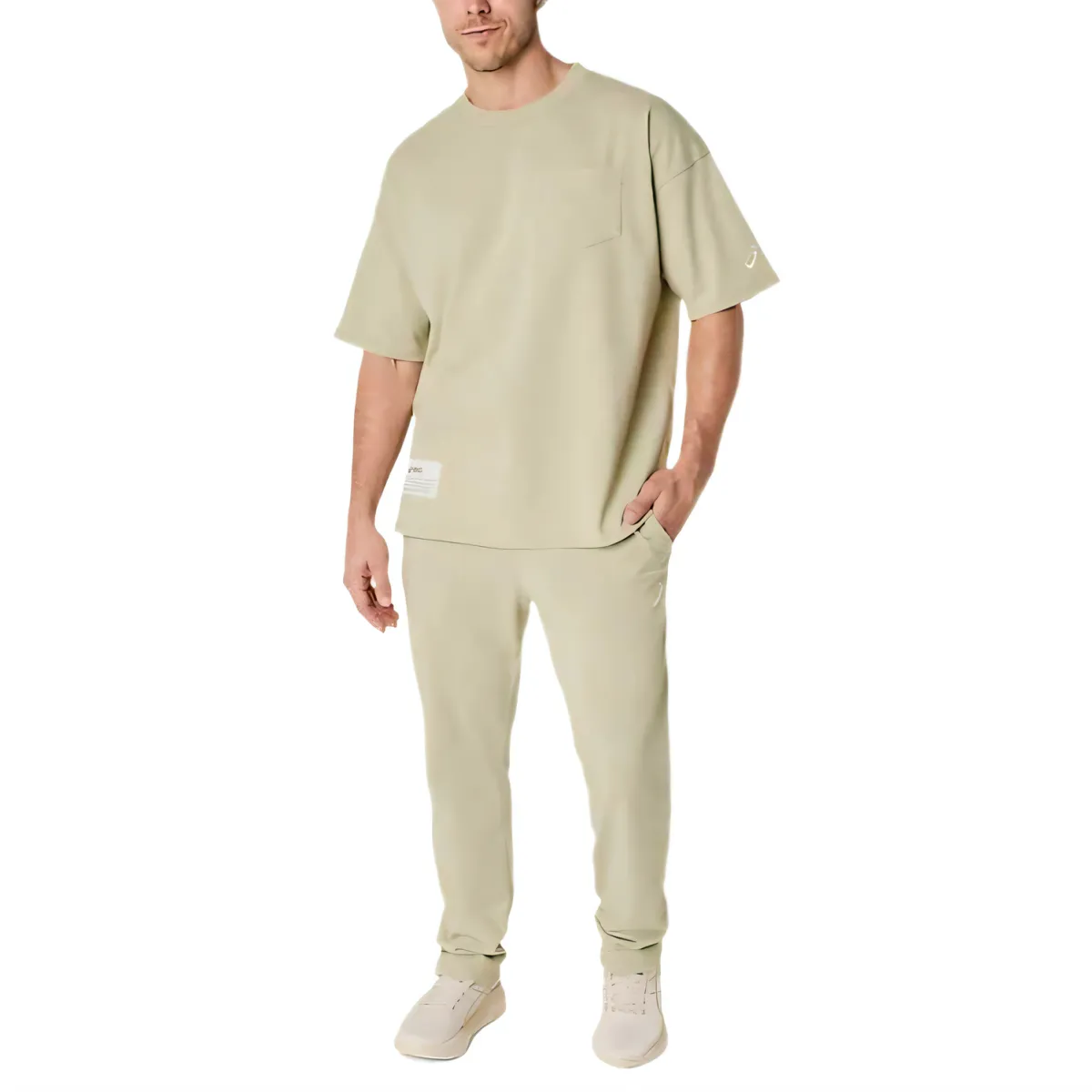 ASICS T-Shirts Men's Khaki Crew Neck Moderate Straight Fit