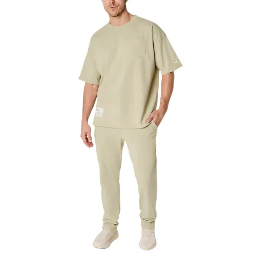 ASICS T Shirts Men's Khaki Crew Neck Moderate Straight Fit