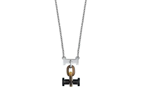 HERMES Mobile H Pendant Palladium Plated Gold Necklaces Unisex Silver
