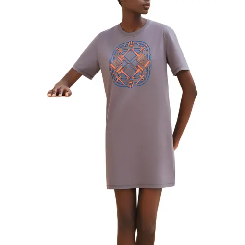 HERMES Short Sleeved Dress Women's Lime Gray