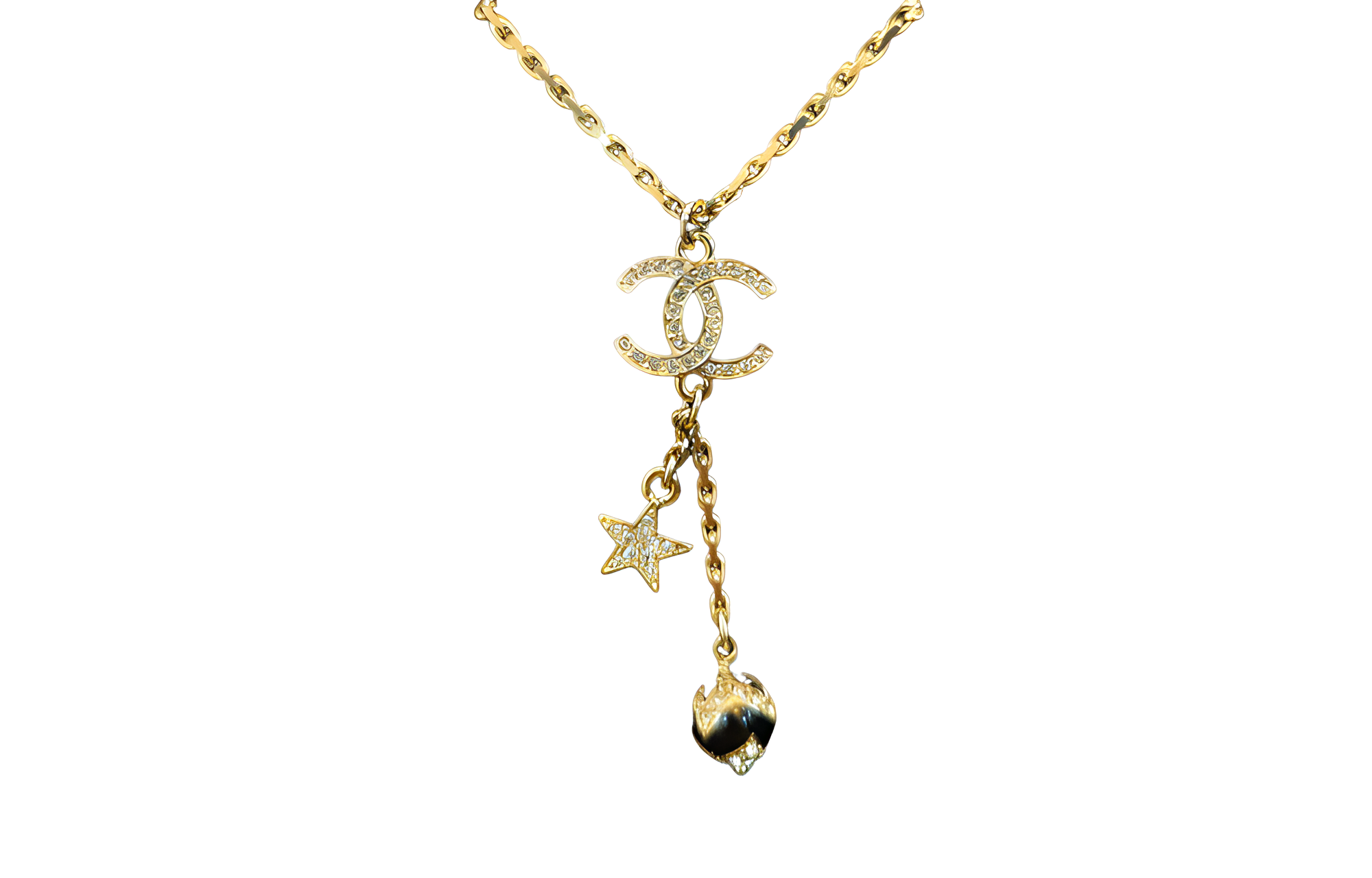 CHANEL Chanel, black beads with tassels, golden necklace, 23 carat