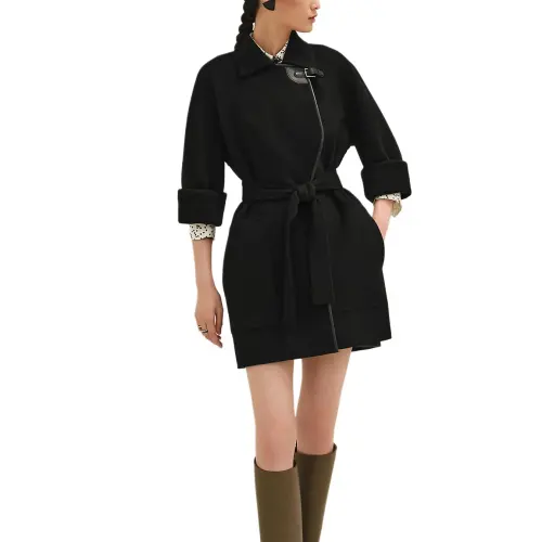 HERMES Coats Women's Black Lapel Moderate
