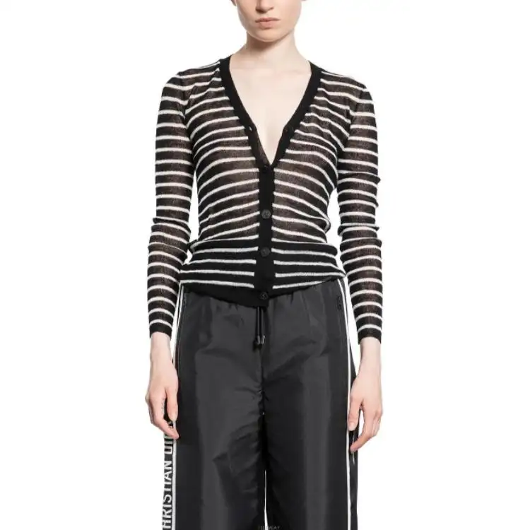 DIOR Knitwear Women's Black V Neck Moderate Cardigan