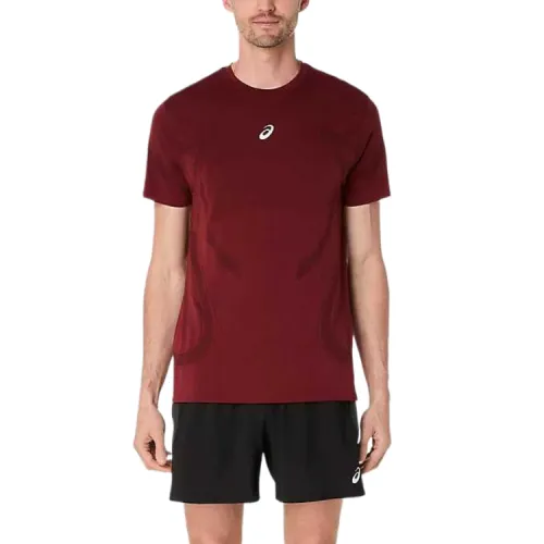 ASICS T Shirts Men's Dark Red Planet Crew Neck