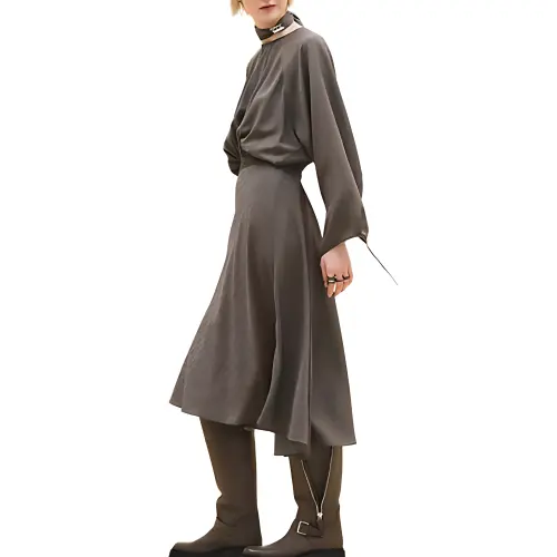 HERMES Long Sleeved Dress Women's Gray