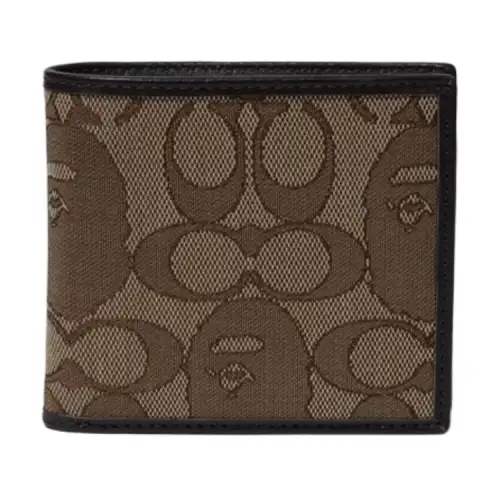 A BATHING APE COACH Collaboration BapeCoin Wallet Foldable With Cow Leather Wallet Men's Khaki