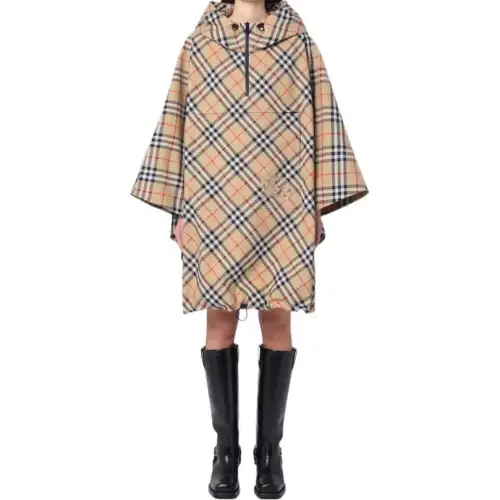 Burberry Checked Hooded Drawstring Cape