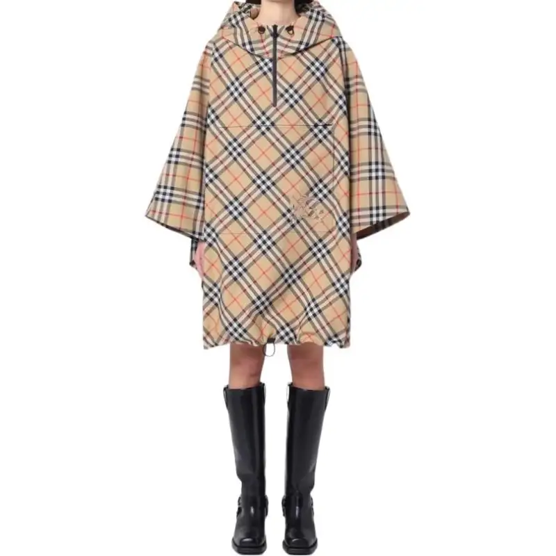 Burberry Checked Hooded Drawstring Cape