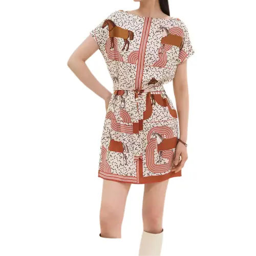 HERMES FW24 Short Sleeved Dress Women's Beige