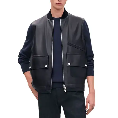 HERMES Leather Jacket Men's Black