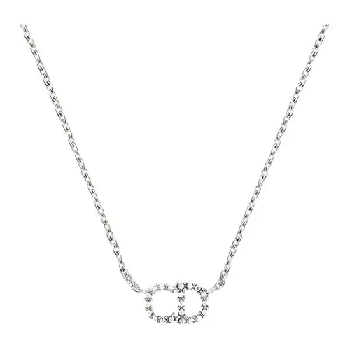 DIOR Metal, White Faux Crystal Necklaces Unisex Silver