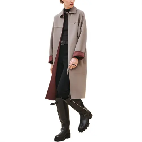 HERMES Coats Women's Gray Lapel Moderate