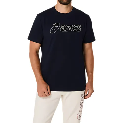 ASICS T Shirts Men's Marine Blue Crew Neck Moderate