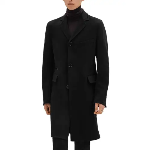 HERMES Coats Men's Black Lapel Moderate Straight Fit