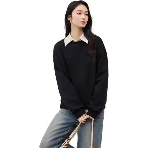 Li Ning Thermal Comfortable Crew Neck Fleece Lined Sweatshirt Women's Black