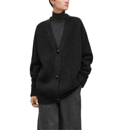 HERMES Sweaters Women's Gray V Neck Thickened Cardigan