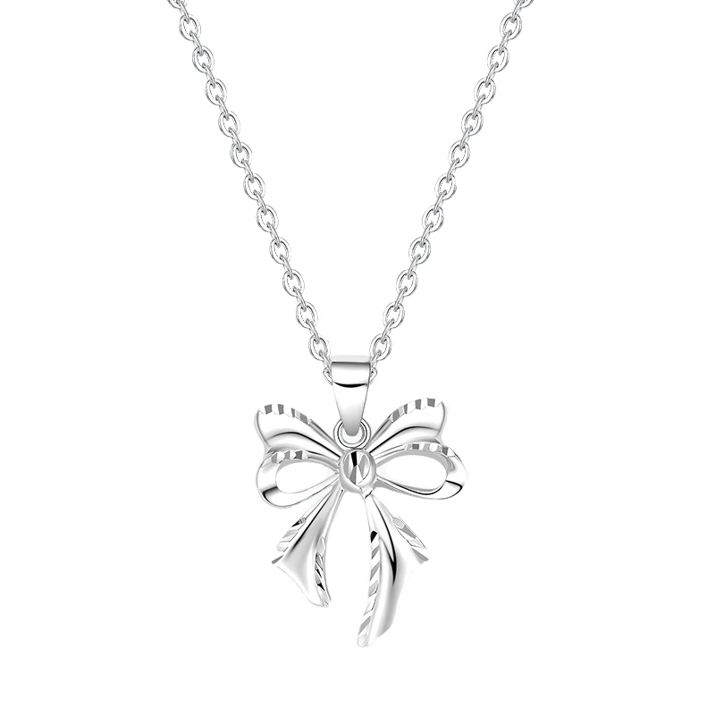 Golden sophisticated cute pendant with bow, fashionable brand one bead bracelet, universal design platinum chain for key bag , necklace, simple and elegant design, light luxury style, for luck, high-quality style
