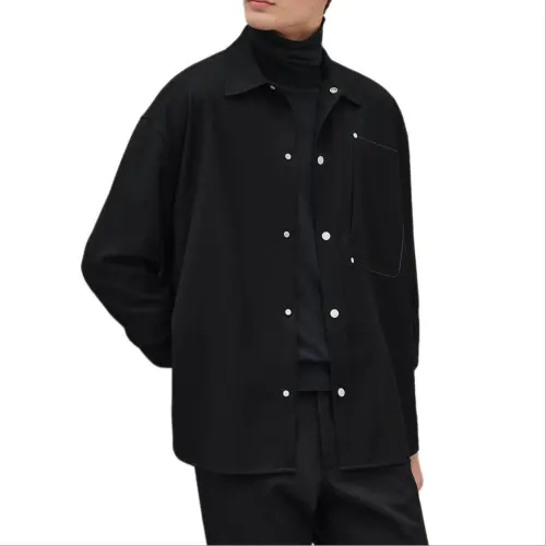 HERMES Shirts Men's Black Lapel Moderate