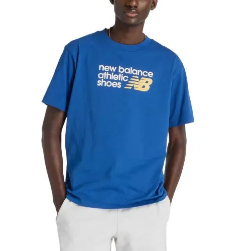 New Balance T Shirts Men's Blue Crew Neck Moderate Straight Fit