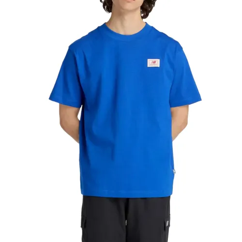 New Balance T Shirts Men's Blue Crew Neck Moderate Straight Fit