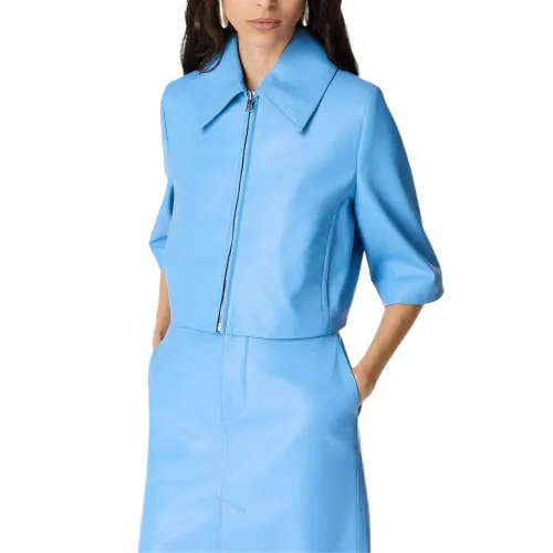 Bottega Veneta SS25 Leather Jacket Women's Marine Admiral Color
