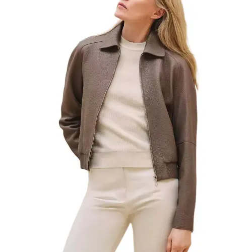 HERMES FW24 Leather Jacket Women's Gray