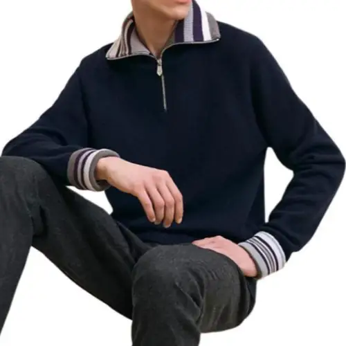 HERMES Cashmere Sweater Men's Marine Blue