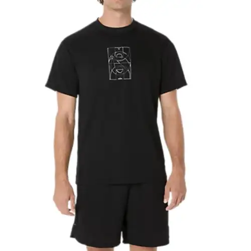 ASICS T Shirts Men's Black Crew Neck Moderate