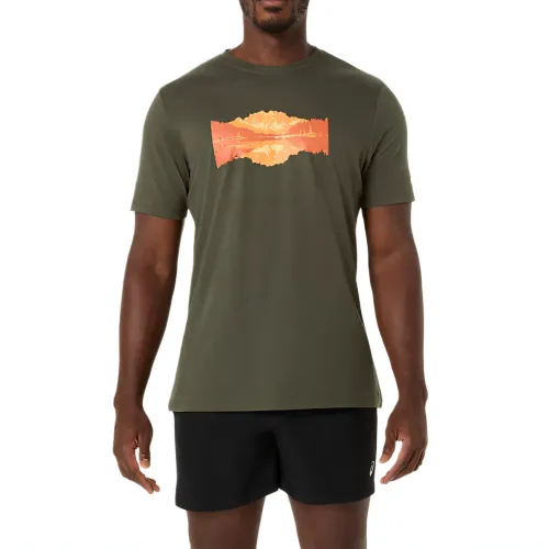 ASICS T Shirts Men's Olive Canvas Crew Neck Moderate Straight Fit