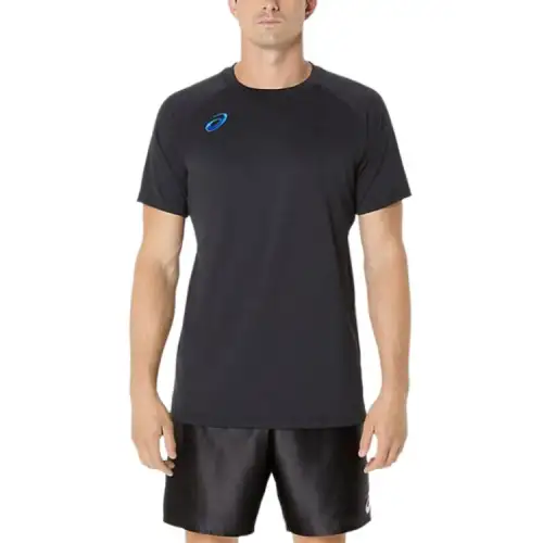 ASICS T Shirts Men's Black Blue Crew Neck