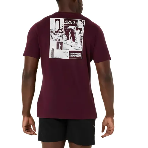 ASICS T Shirts Men's Burgundy Crew Neck