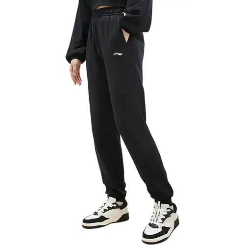 Li Ning Table Tennis Collection, Warm Retaining Foot Length Pants With Fleece Lining Knitted Sweatpants Women's Black
