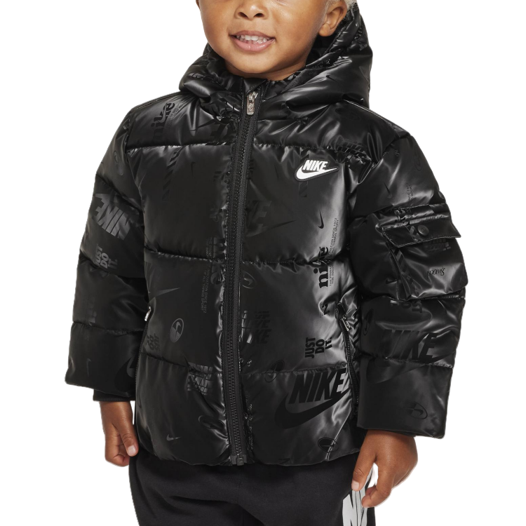 Nike Children's keep warm black jacket with hood with zipper, with your logo imprint