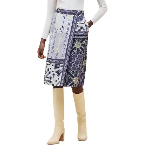 HERMES Casual Long Skirt Women's Blue Black