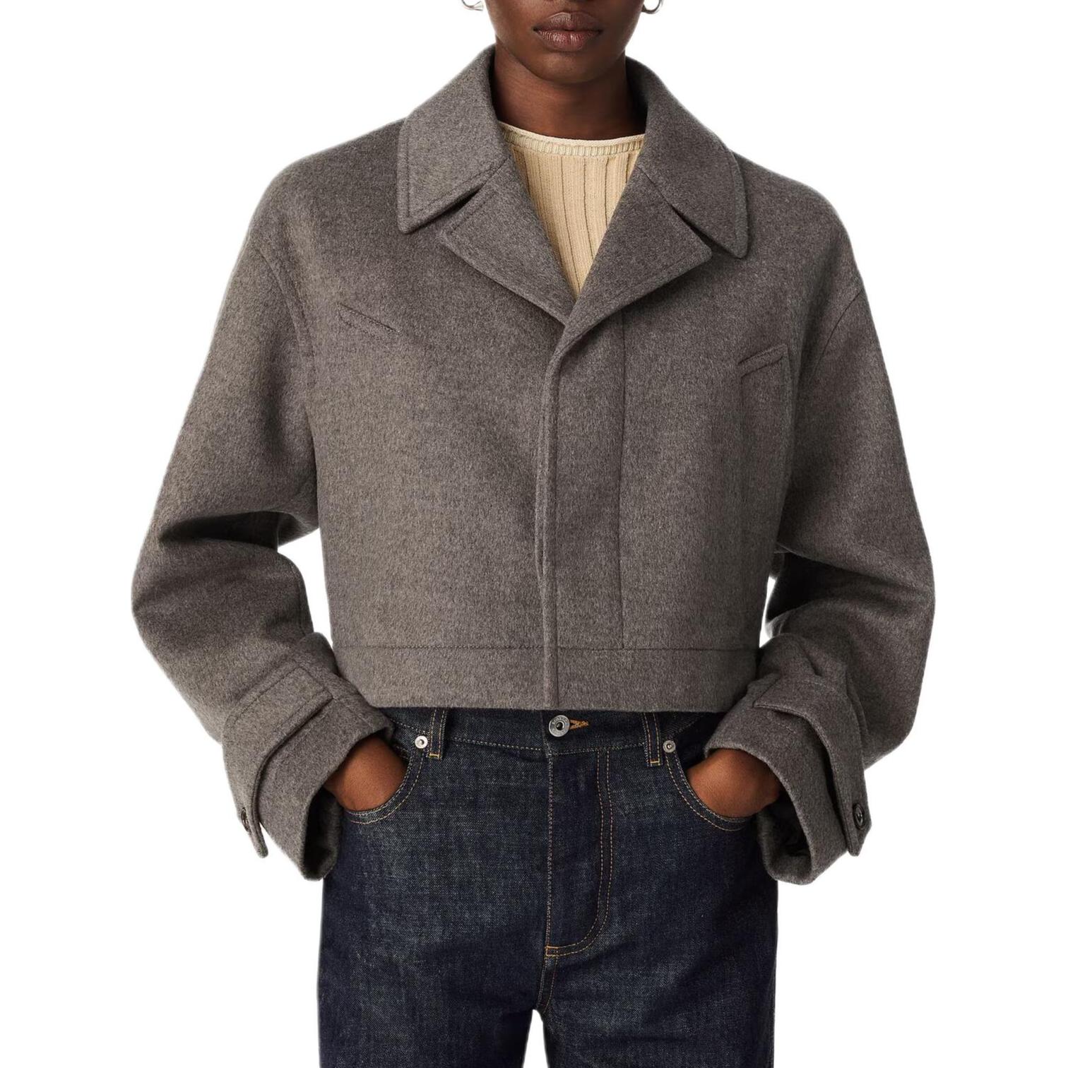 Bottega Veneta Bottega Veneta double-layer wool cashmere pine jacket for women, pepper color