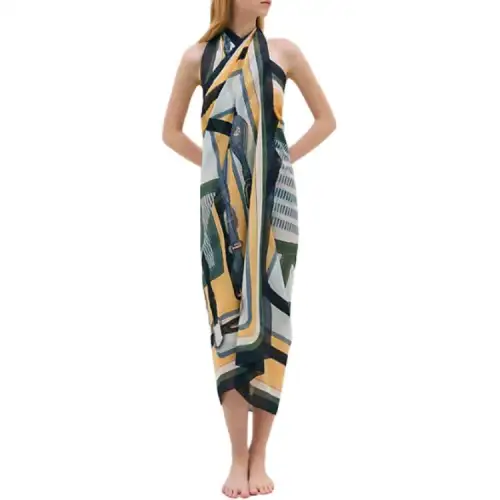 HERMES Casual Long Skirt Women's Yellow Green