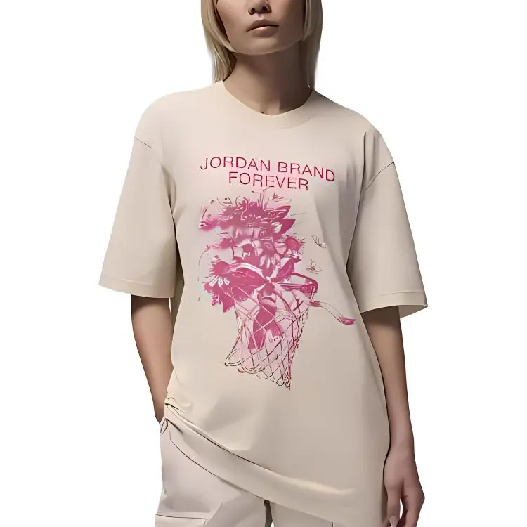Jordan T-Shirts Women's Ivory Crew Neck Moderate Straight Fit