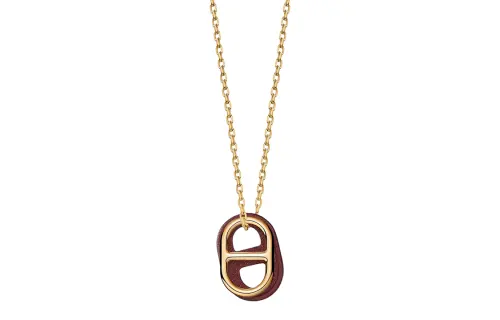 HERMES O'Maillon Pig Nose Leather Necklaces Unisex Gold