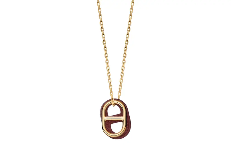 HERMES O'Maillon Pig Nose Leather Necklaces Unisex Gold
