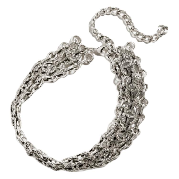 CHANEL 24A Metal, Rhinestone, Crystal Necklaces Unisex Silver