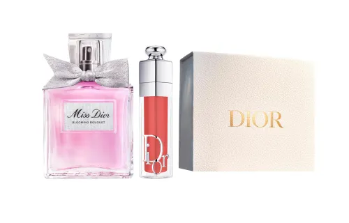 DIOR Lip gloss, perfume, floral set contains rose, lips volume enhancement, white musk