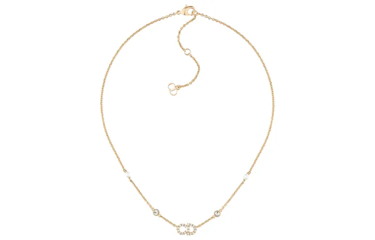 Dior 2020-2025 Gold Plated Faux Pearl and Rhinestone Clair D Lune Pendant Necklace costume necklace