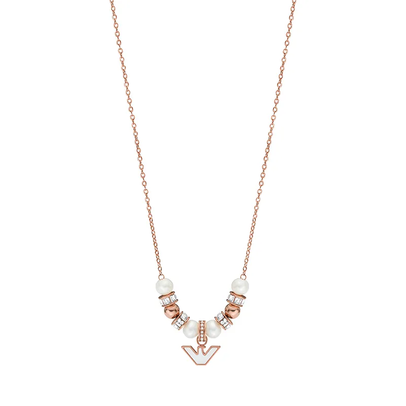 EMPORIO ARMANI Mother Of Pearl Glass Stainless Steel Necklaces Women's Rose Gold