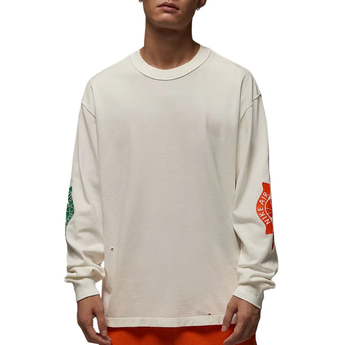 Jordan Air T-Shirts Men's Sail White/Fresh Orange Crew Neck Moderate