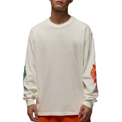 Jordan Air T Shirts Men's Sail White/Fresh Orange Crew Neck Moderate