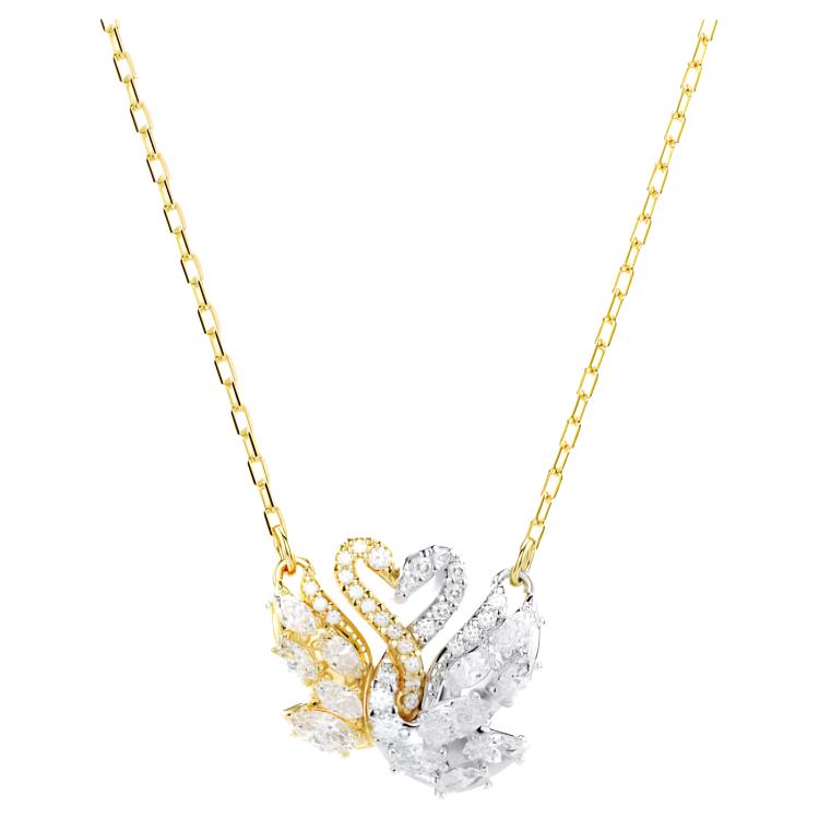 Женская подвеска Swarovski Swan (золотисто-серебристая с коробкой и сумкой)